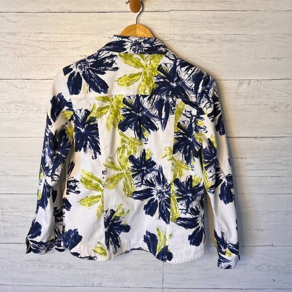 Addition by Chicos Jacket Womens Size 1 Blue and Green Floral White Denim - Picture 11 of 15